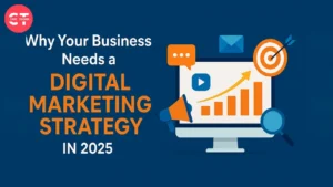 Digital Marketing Strategy in 2025 infographic showing online growth, SEO, social media, and business success